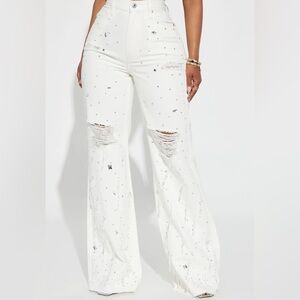 Embellished Non Stretch Wide Leg Jean
